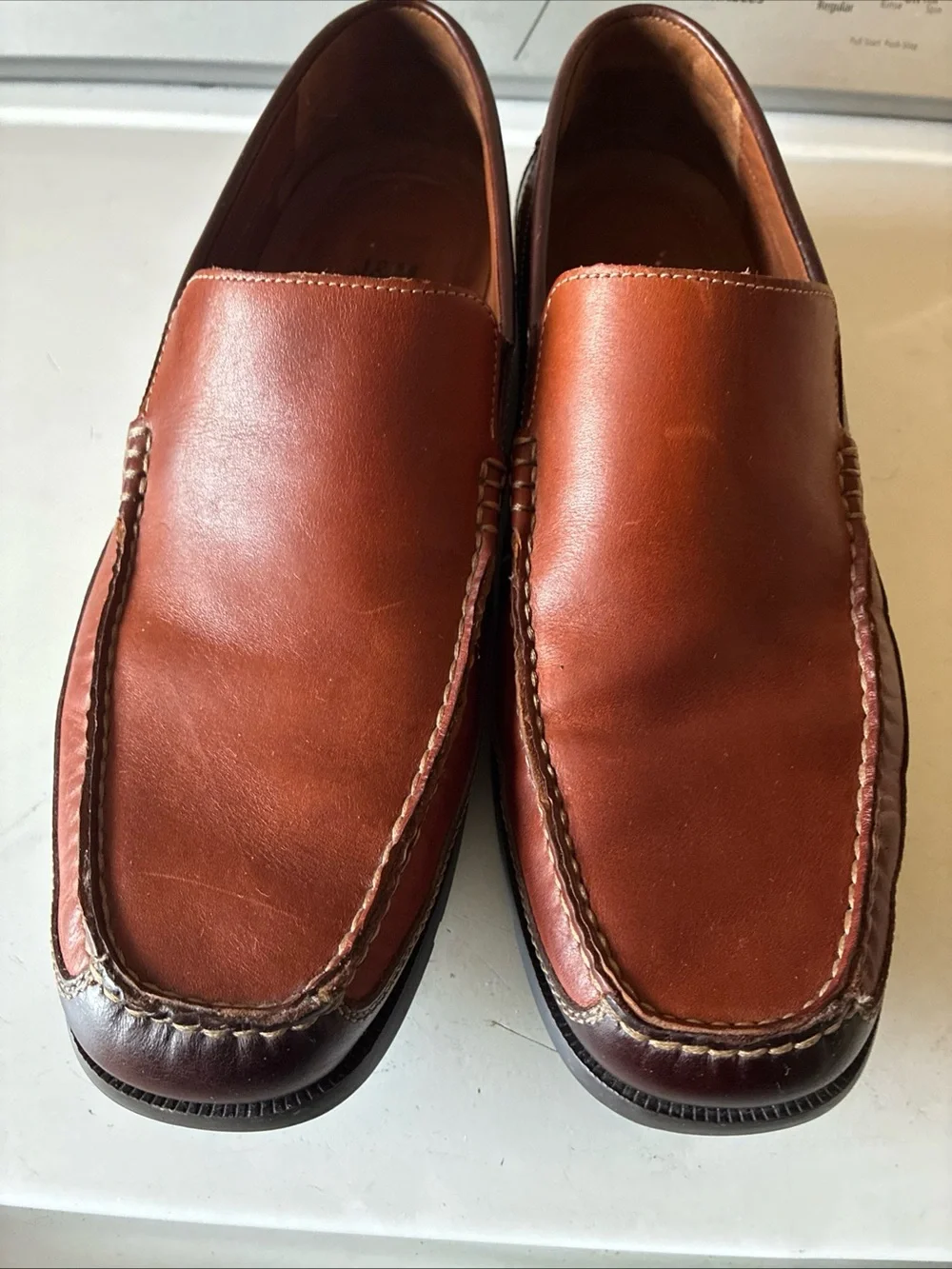 Johnston & Murphy Shearling Sheepskin Men’s Brown Leather Loafer Slip On Sz 13M